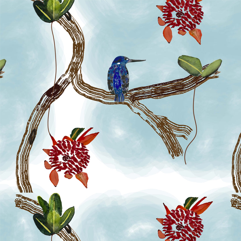 King Fisher Wallpaper - Blue