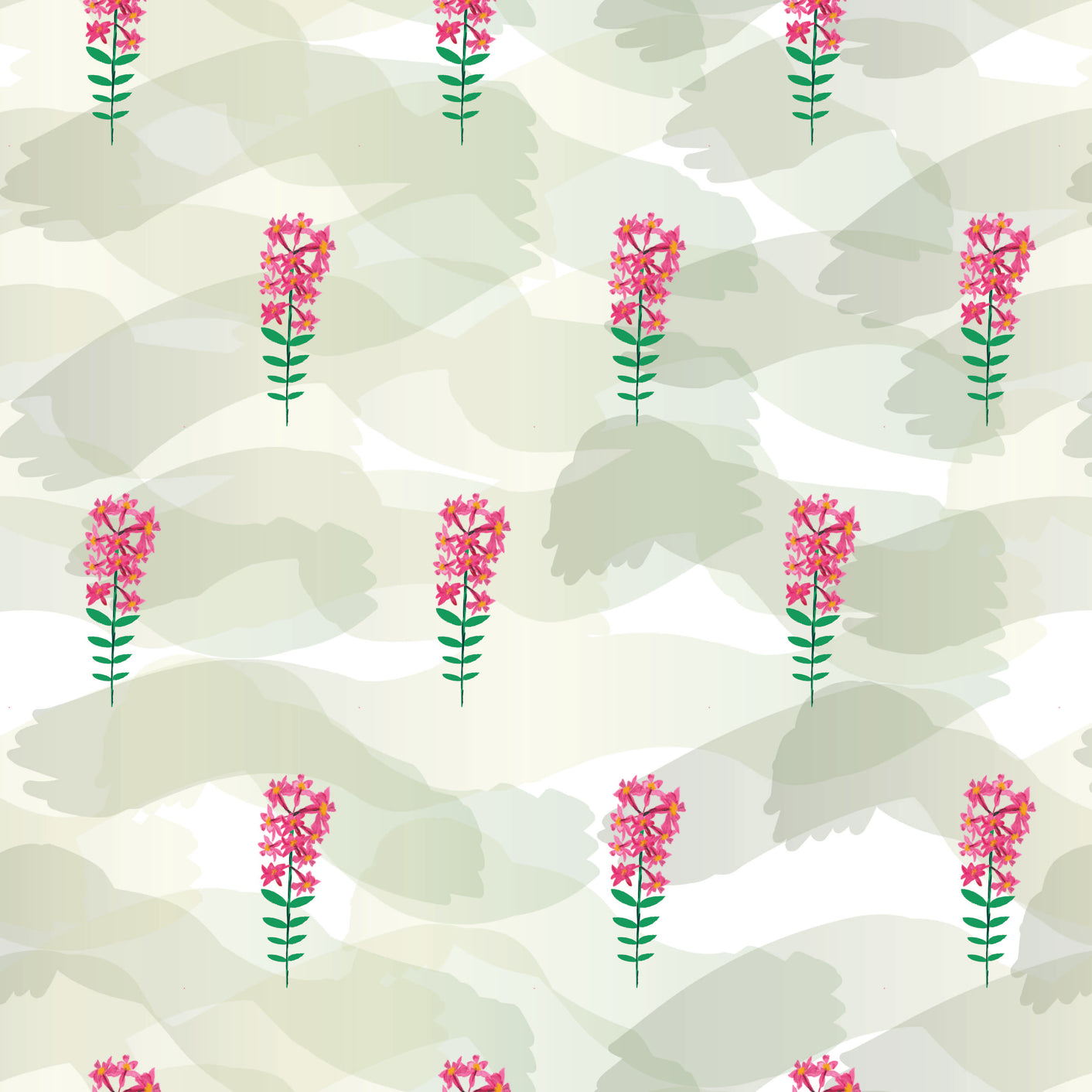 Wild Orchid Wallpaper and fabric - Greens