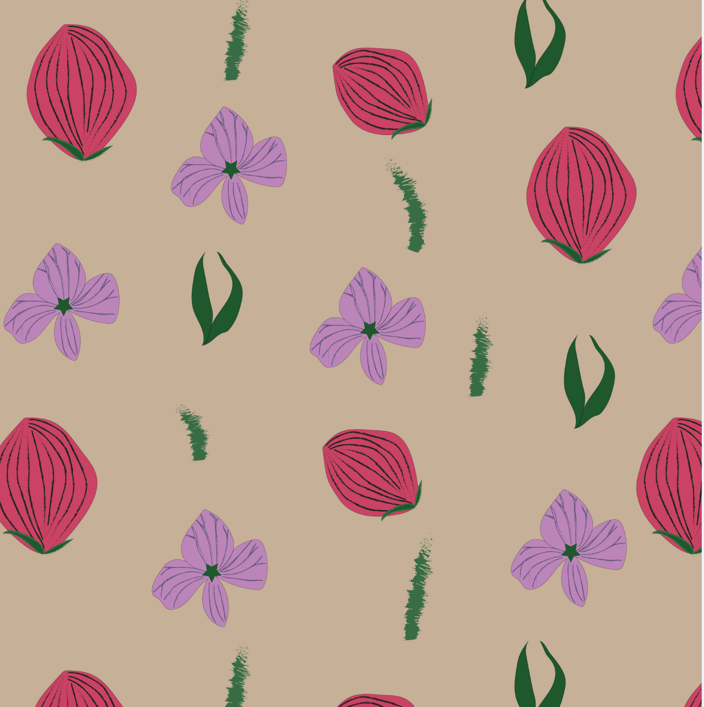 Anemone & Germander Wallpaper & Fabric – Beige